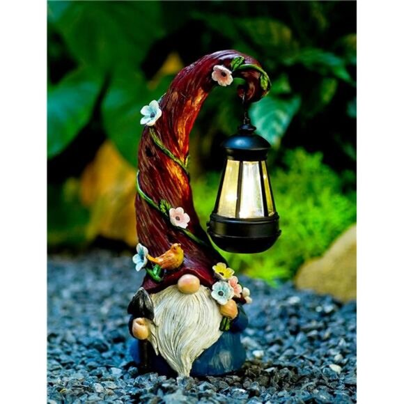 Gnome Garden Decor Statue Solar Gnomes Decor for Yard with Lantern Light Outdoor - Picture 1 of 7